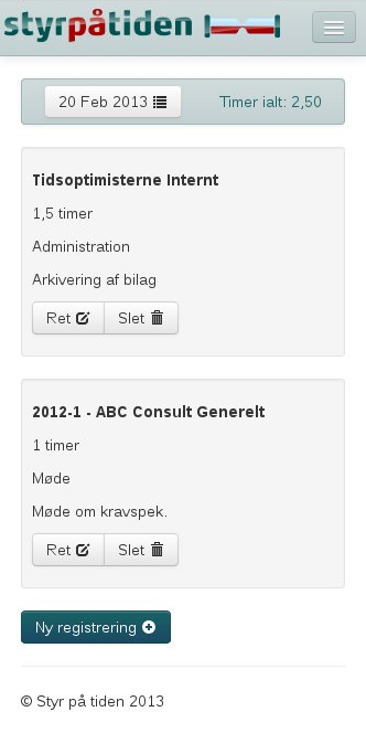 Registreringsside på mobil enhed