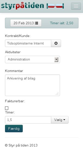 Registreringsside på mobil enhed